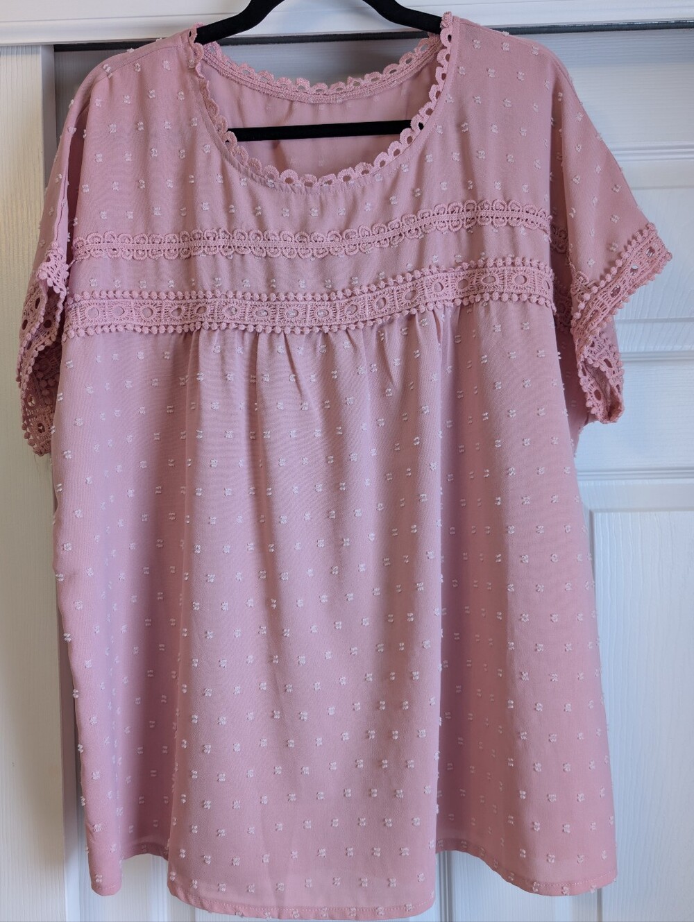 Women's Pink Lace-trim Blouse